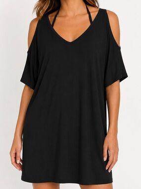 Swimsuits For All Black Open Shoulder Swim Coverup